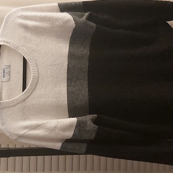 Sweater XL large Gray Black White stripe long sleeve - Picture 2 of 3